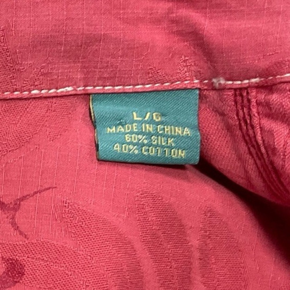 Tommy Bahama Mens Jacquard 60% Silk Camp Shirt XL Red Pineapple Contrast Stitch - Picture 5 of 10